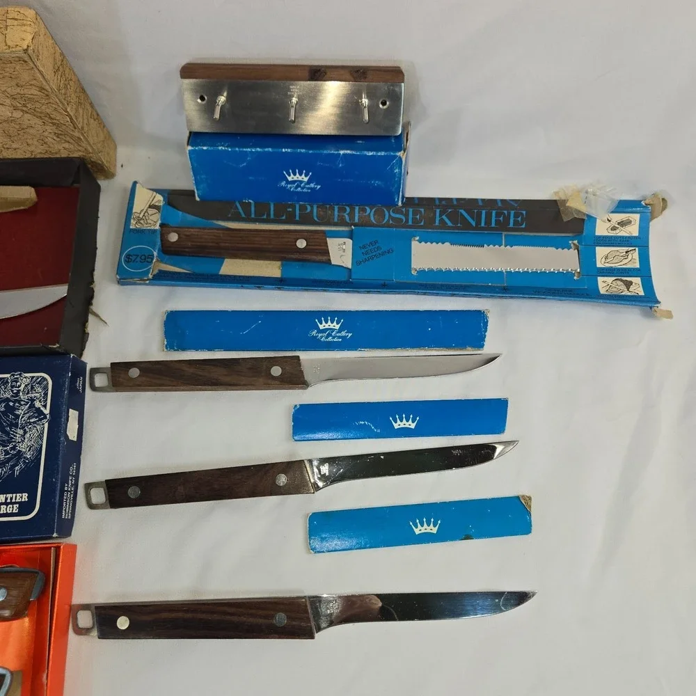 Vintage Kitchen Knife Set Lot 9 Piece Reo Sheffield Master Carver Royal Cutlery